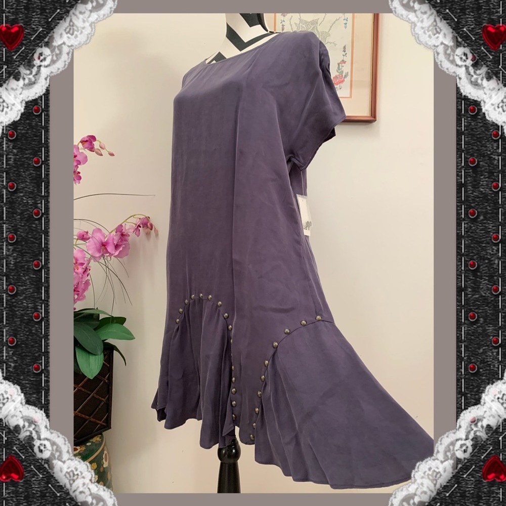 Bar III Stud Inserted Ruffle Gray Dress